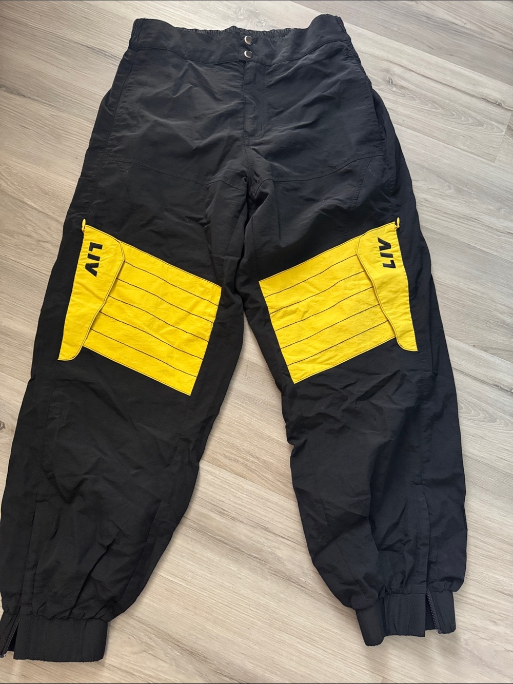 Black Jogger Pants with Yellow Knee Panels